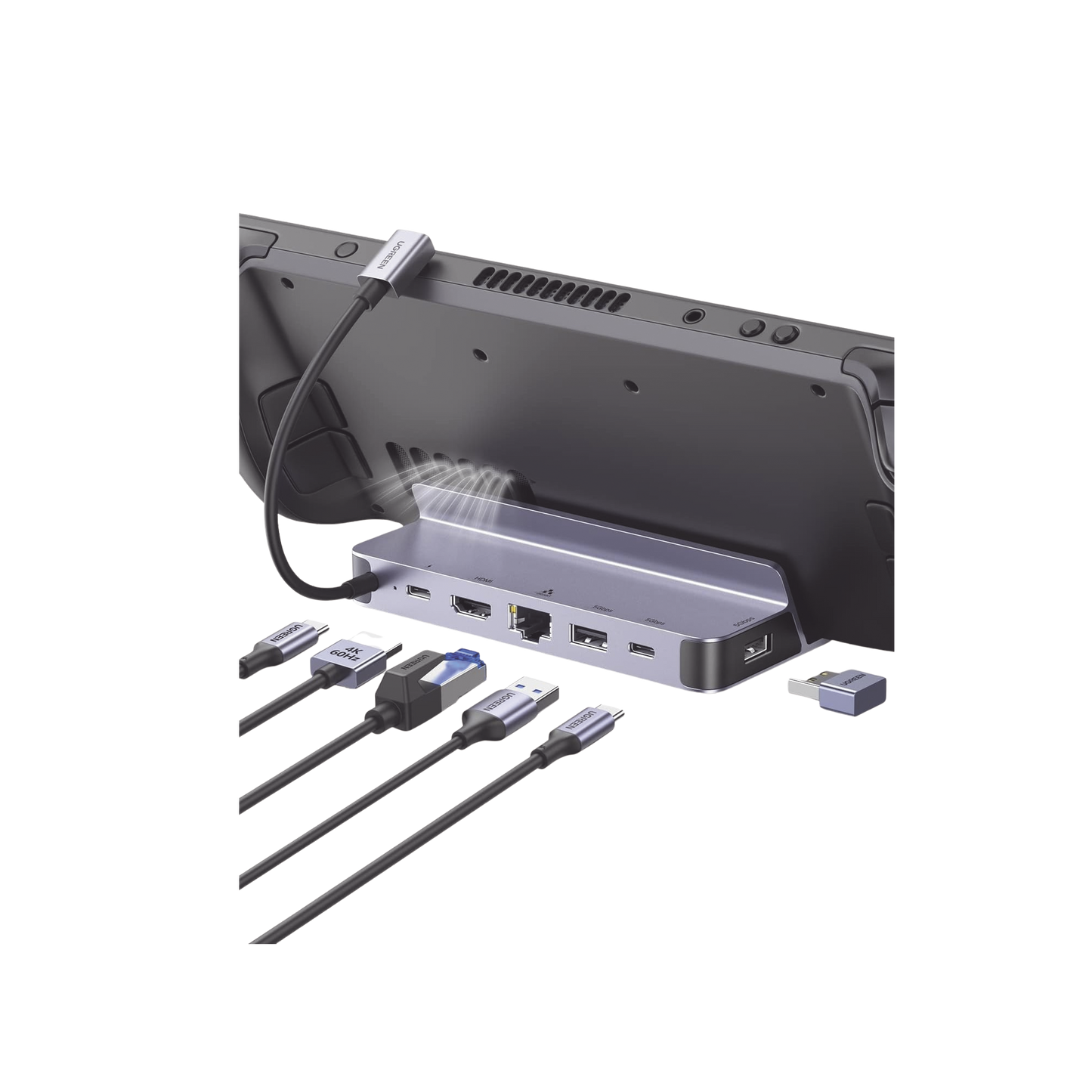 HUB USB-C (Docking Revodok Pro) 6 en 1 | Soporte para Steam Deck  | 2 USB-A 3.0 (5Gbps) | USB-C 3.0 (5Gbps) | RJ45 (Gigabit Ethernet) | HDMI 2.0 4K@60Hz | USB-C PD Carga 100W | Carcasa de Aluminio.