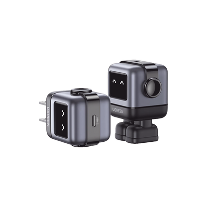 Cargador Mini GaNRobot 30W serie UNO | 1 USB-C de Carga Rápida | Tecnología GaN II | Multiprotocolo PD/QC/SCP/FCA | Carga Inteligente | Pantalla LED | Zapato Magnético Extraíble | Thermal Guard | Color Negro.
