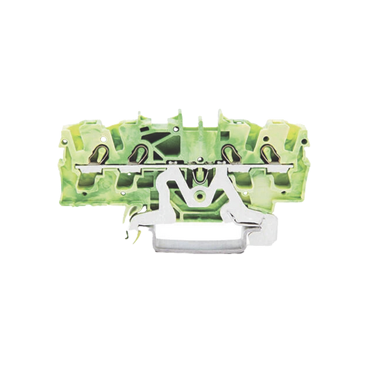 Borna de tierra para 4 conductores; 2,5 mm²; Apropiado para aplicaciones Ex e II; Marcaje lateral y central; para carril DIN 35 x 15 y 35 x 7,5; Push-in CAGE CLAMP®; 2,50 mm²; verde-amarillo