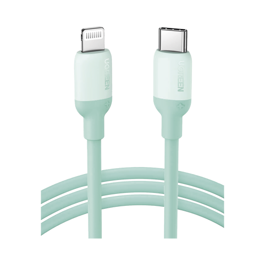 Cable USB-C a Lightning / Certificado MFi / 1 Metro / Adecuado para iPhone, iPad, iPod / Carga Rápida PD 20W /  Sincronización de Datos de hasta 480 Mbps / Goma de Silicona y  TPE. / Suave al Tacto / Color  Green