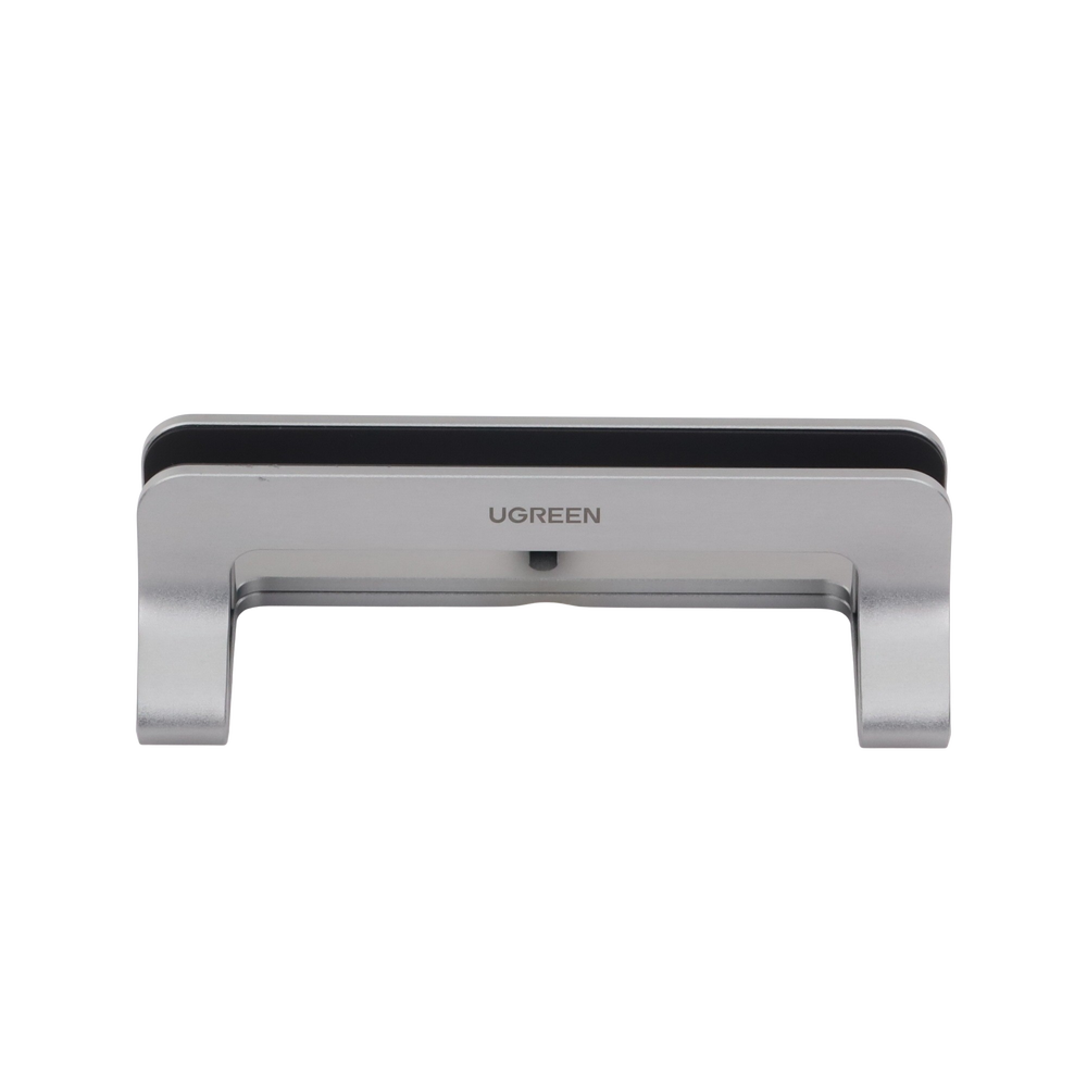 Soporte Vertical para Laptop / Adecuado para escritorio / Anchura Ajustable (12-26mm) / Amplia compatibilidad / Anti-Arañazos / Anti-Deslizante /Ajustable Mediante Tornillos / Color Plata / Aluminio + Silicona
