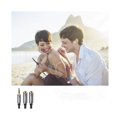 Cable Adaptador/Divisor de Audio de 3.5mm Macho a 2 Terminales de 3.5mm Hembra / 25 cm de Longitud / Cable TPE / Color Negro