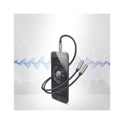 Cable Adaptador/Divisor de Audio de 3.5mm Macho a 2 Terminales de 3.5mm Hembra / 25 cm de Longitud / Cable TPE / Color Negro