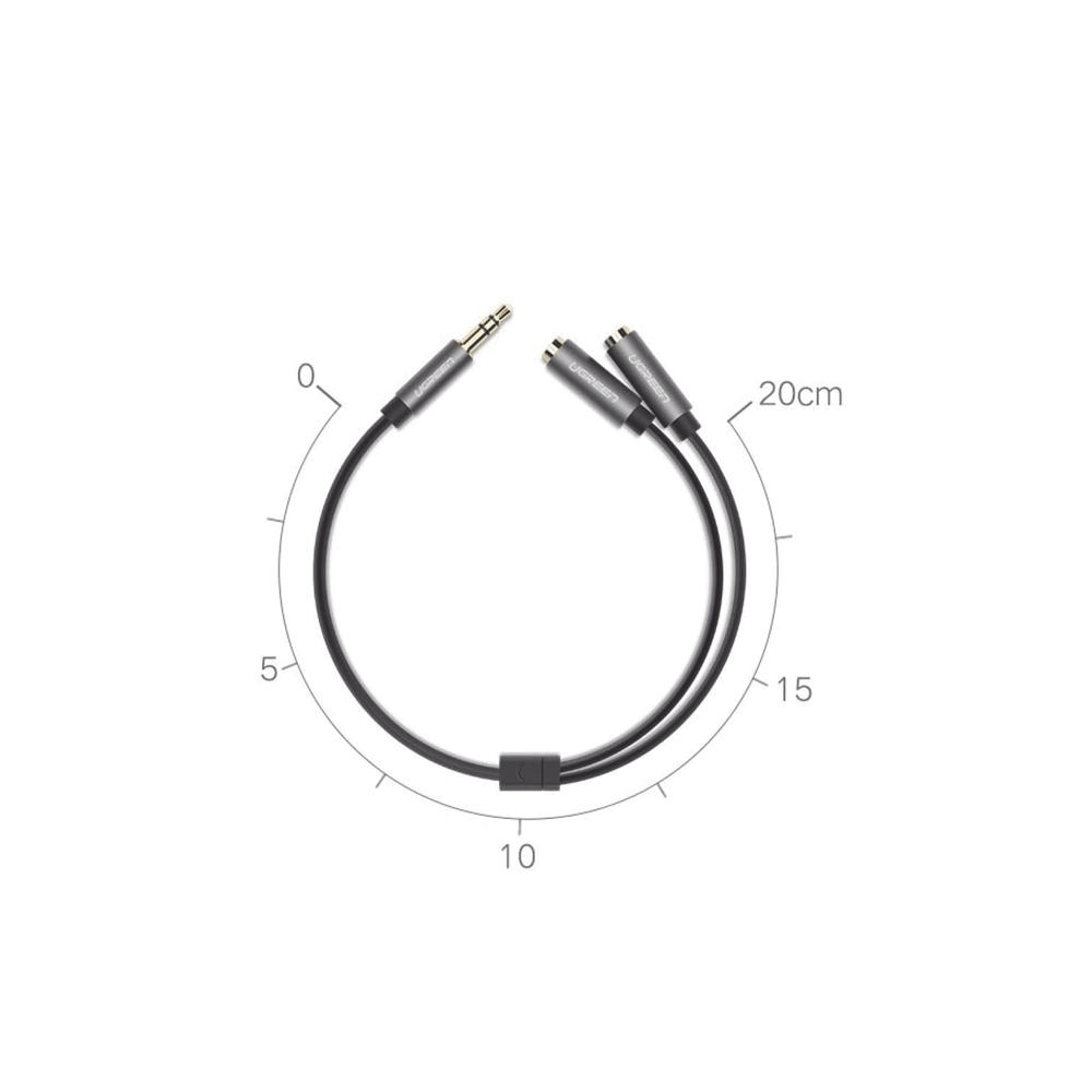 Cable Adaptador/Divisor de Audio de 3.5mm Macho a 2 Terminales de 3.5mm Hembra / 25 cm de Longitud / Cable TPE / Color Negro