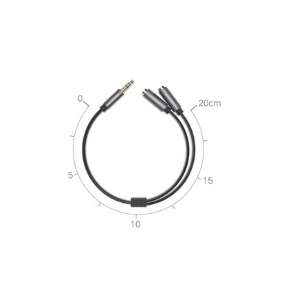 Cable Adaptador/Divisor de Audio de 3.5mm Macho a 2 Terminales de 3.5mm Hembra / 25 cm de Longitud / Cable TPE / Color Negro