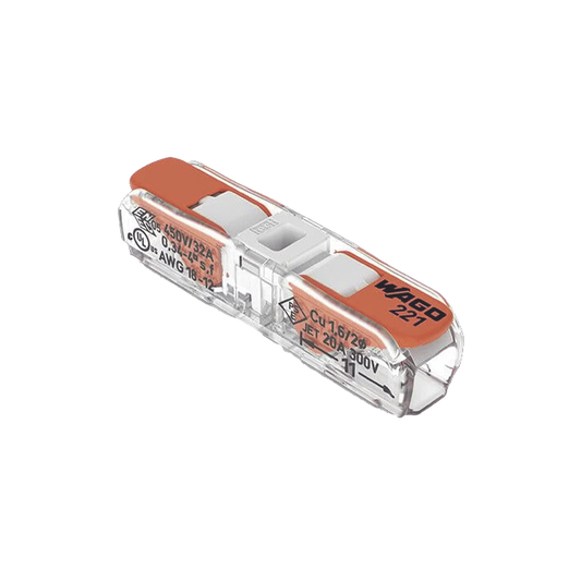 Conect. p. instal. en línea con palancas; para cualquier tipo de conductor; máx. 4mm²; 2 conductores; Carcasa transparente; Color tapa blanco; Temperatura ambiente máxima 85°C (T85); 4,00 mm²; transparente