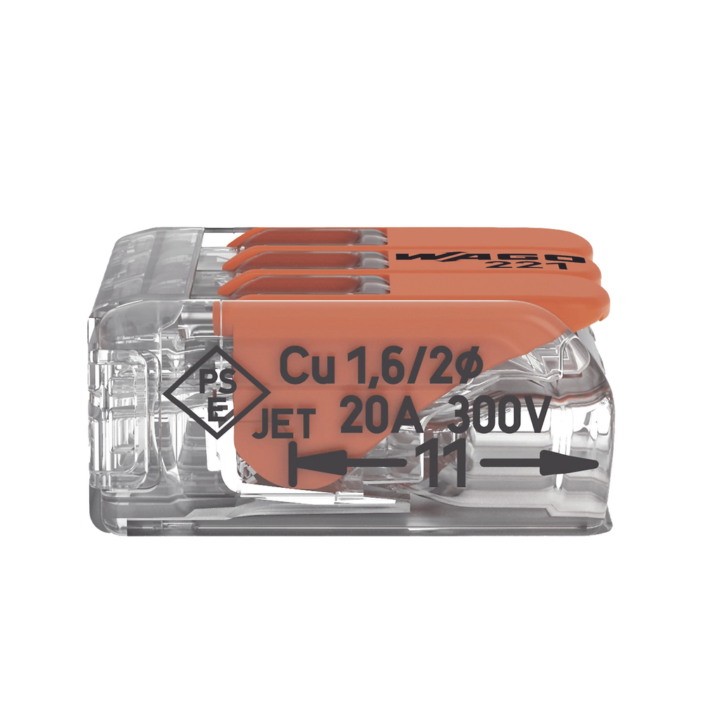Borne de Conexión con Palancas / 3 Conductores / Carcasa Transparente / Tecnología CAGE CLAMP® / 4 mm² (12 AWG) / 450V 32A / T85