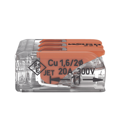 Borne de Conexión con Palancas / 3 Conductores / Carcasa Transparente / Tecnología CAGE CLAMP® / 4 mm² (12 AWG) / 450V 32A / T85