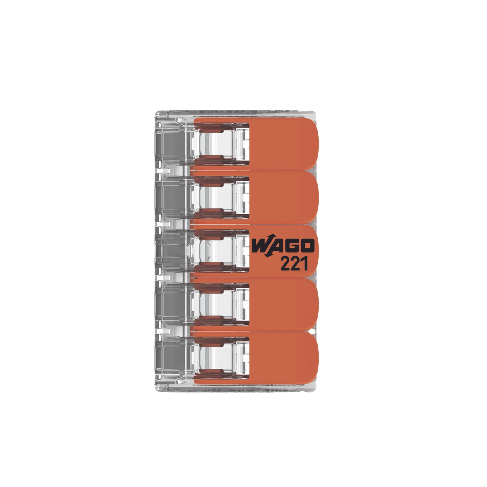 Borna de Conexión / 5 Conductores / 4 mm² Máximo / Palanca Naranja / Transparente / 32A 450V / UL JET ENEC / CAGE CLAMP® / T85