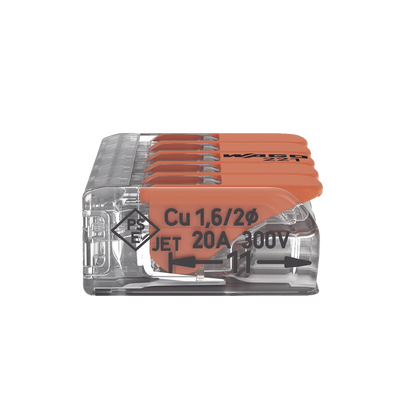 Borna de Conexión / 5 Conductores / 4 mm² Máximo / Palanca Naranja / Transparente / 32A 450V / UL JET ENEC / CAGE CLAMP® / T85