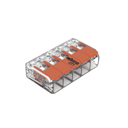 Borna de Conexión / 5 Conductores / 4 mm² Máximo / Palanca Naranja / Transparente / 32A 450V / UL JET ENEC / CAGE CLAMP® / T85