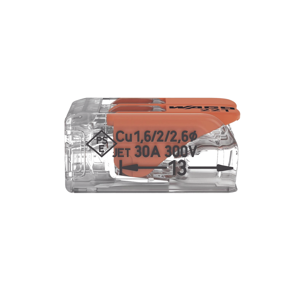 Borne de Conexión con Palancas / Serie 221 / 6 mm² Máximo / 30 A / 300 V / Transparente / T85 / CAGE CLAMP® / Conexión Lateral