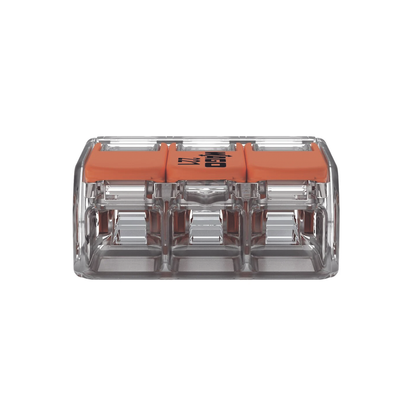 Borna de Conexión con Palancas / 3 Conductores / CAGE CLAMP® / 6 mm² (10 AWG) Máximo / 32A 450V / Transparente / Palancas Naranja / TB85