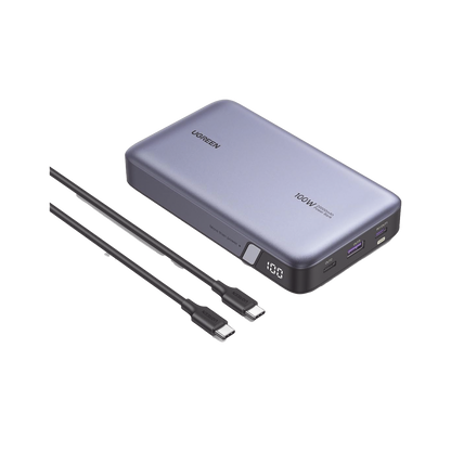 Power Bank de 20000mAh | 3 Salidas 100W Max. | USB-A + 2 USB-C | PD 3.0 | QC3.0 | FCP | SCP | Pantalla Inteligente | Carcasa Ignifuga | Color Gris | Incluye Cable USB de 50cm | Carga tu Laptop de Manera Segura.