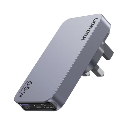 Cargador Rápido GaN 65W UGREEN / 2 Puertos USB-C + 1 Puerto USB-A / Tecnología GaN / Carga Rápida PPS PD 3.0 QC 4.0 / Compatibilidad Universal 100-240V / Diseño Compacto