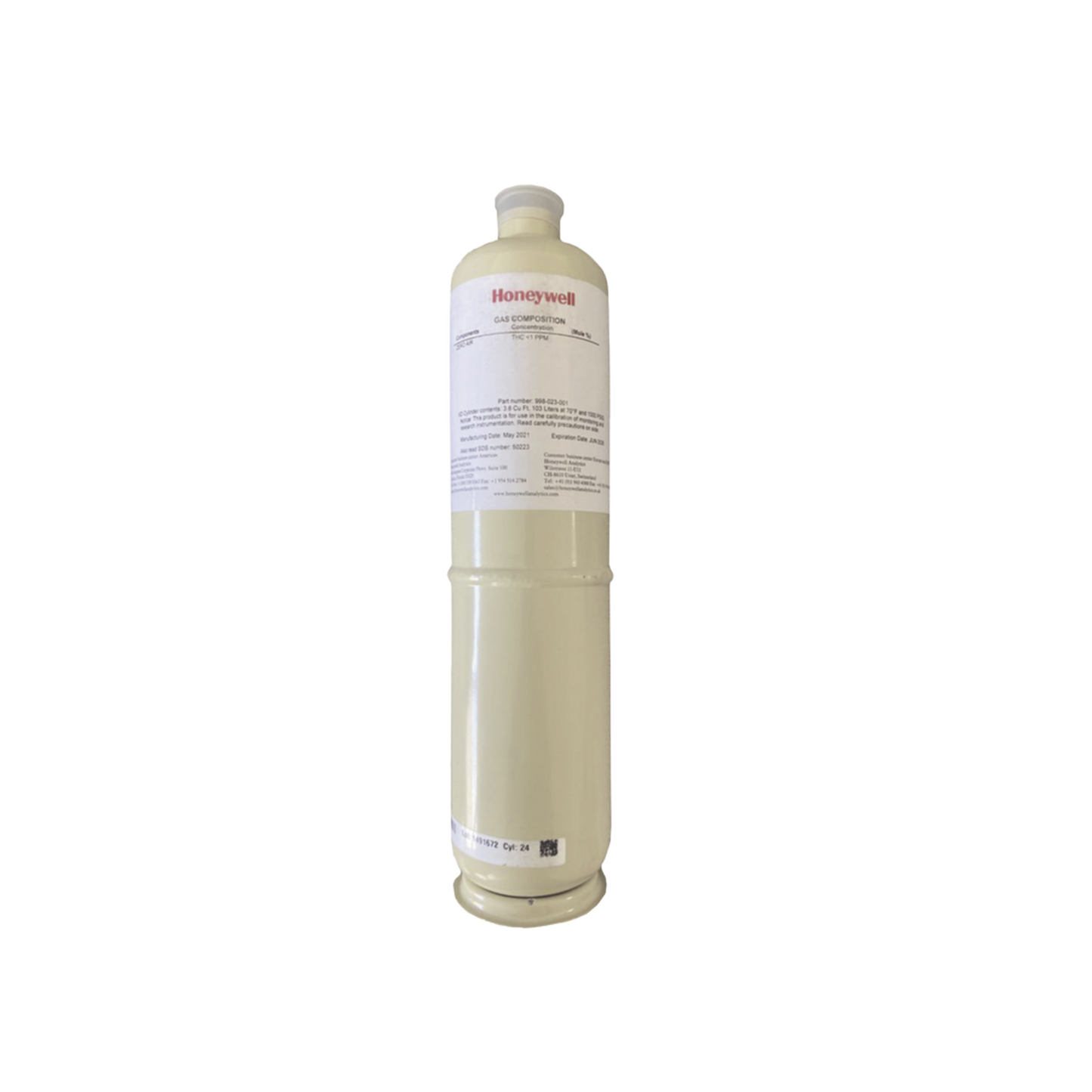 Cilindro De Calibración Para Dióxido De Nitrógeno (NO2)/N2, Concentración a 5 ppm, Capacidad de 58 L, Dimensiones 5/8 pulg. x 18 pulg.