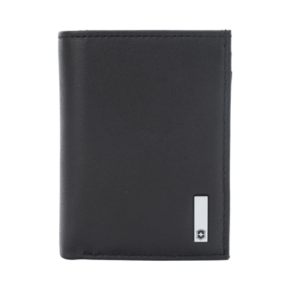 Cartera Athens Negra de Piel con Compartimento de Micromalla para ID. Doblable en 3 Partes con Divisor de Billetes. Pocket Wallet