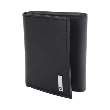 Cartera Athens Negra de Piel con Compartimento de Micromalla para ID. Doblable en 3 Partes con Divisor de Billetes. Pocket Wallet