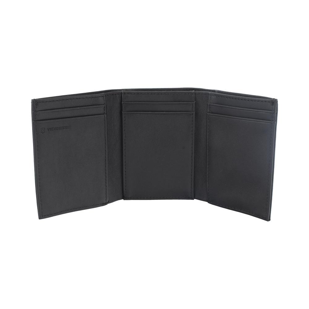 Cartera Athens Negra de Piel con Compartimento de Micromalla para ID. Doblable en 3 Partes con Divisor de Billetes. Pocket Wallet