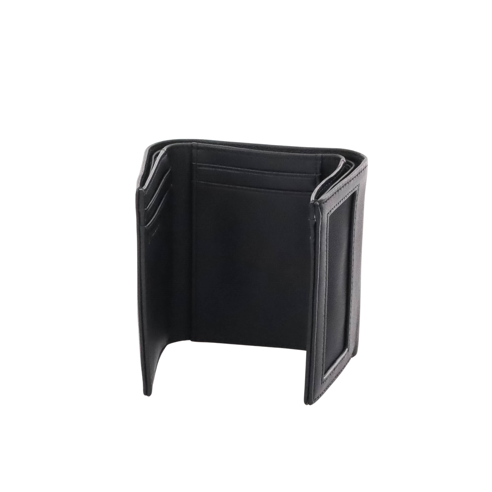 Cartera Athens Negra de Piel con Compartimento de Micromalla para ID. Doblable en 3 Partes con Divisor de Billetes. Pocket Wallet