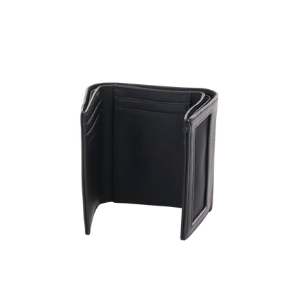 Cartera Athens Negra de Piel con Compartimento de Micromalla para ID. Doblable en 3 Partes con Divisor de Billetes. Pocket Wallet