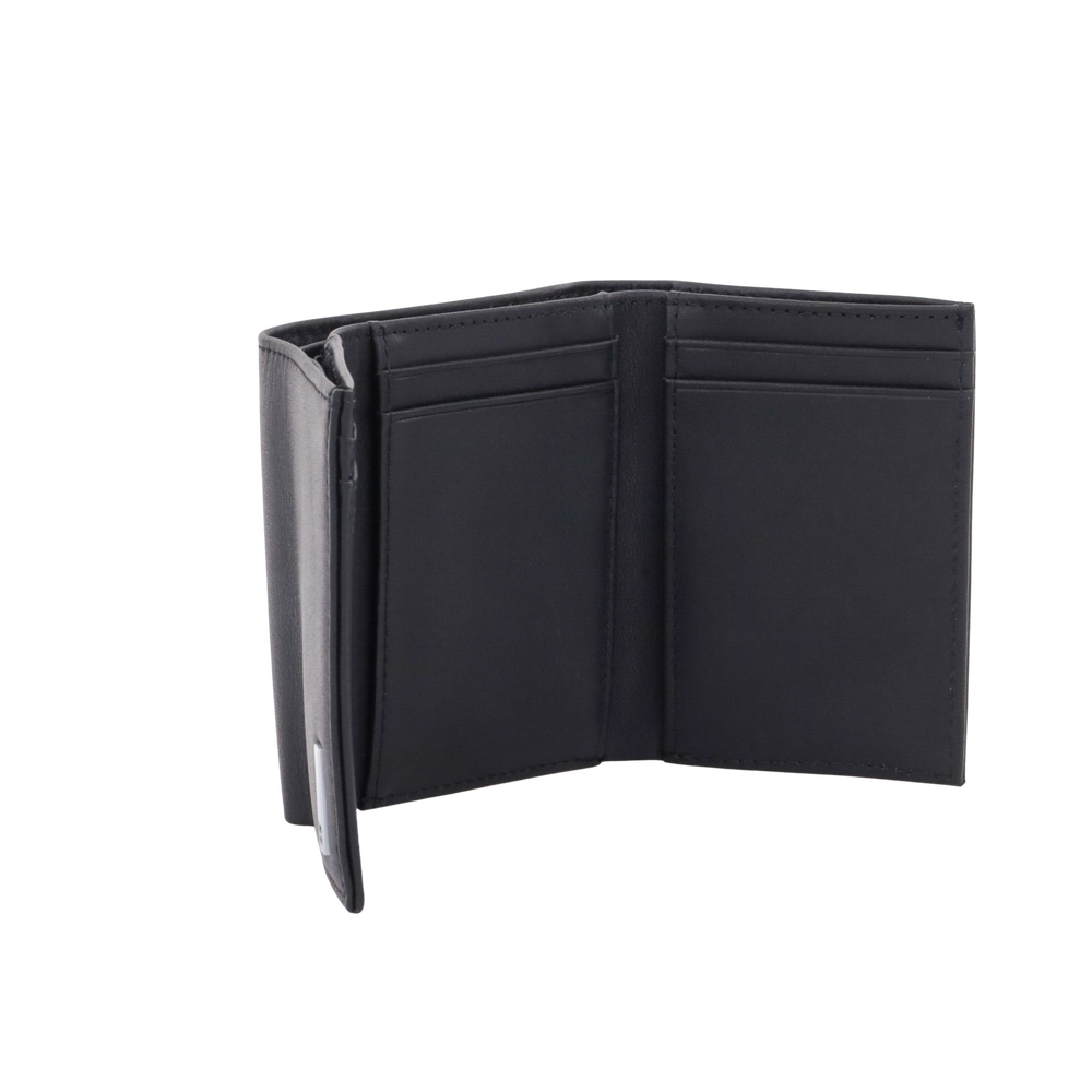 Cartera Athens Negra de Piel con Compartimento de Micromalla para ID. Doblable en 3 Partes con Divisor de Billetes. Pocket Wallet