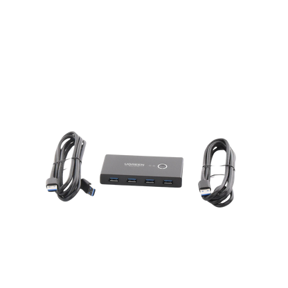 Conmutador USB para Compartir 4 Puertos USB 3.0 a 2 PC Ìs | Cambio Mediante Botón | Incluye Dos Cables USB de 1.5 m | ABS | Permite que 2 Usuarios Compartan 4 Dispositivos Periféricos USB3.0, como una impresora, un escáner, etc.