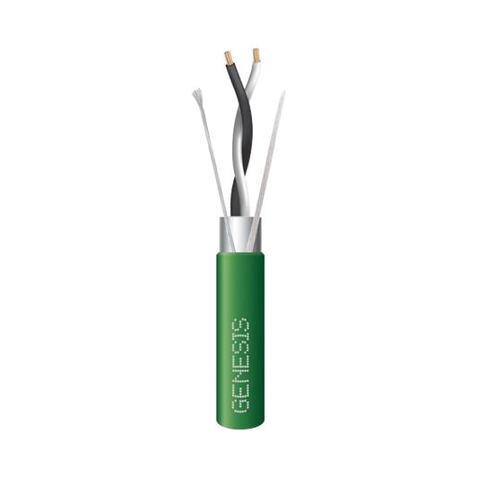 Bobina de 305 Metros de Cable BLINDADO / 2 x 22 AWG / Uso INTERIOR / Verde / Tipo CMP-CL3P, FPLP, FT6 / UL de COMUNICACIÓN de datos