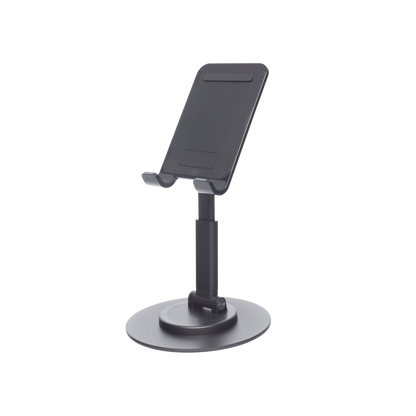 Soporte para Teléfono Celular Giratorio | 360° de Rotación | Angulo Ajustable | Altura Ajustable 17-20cm  | Antideslizante | Ejes Giratorios de Alta Precisión| Plegable | Aluminio | Color Gris
