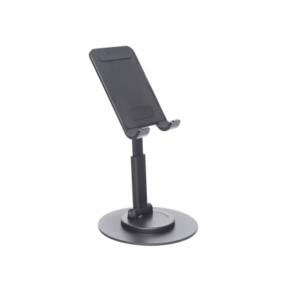Soporte para Teléfono Celular Giratorio | 360° de Rotación | Angulo Ajustable | Altura Ajustable 17-20cm  | Antideslizante | Ejes Giratorios de Alta Precisión| Plegable | Aluminio | Color Gris