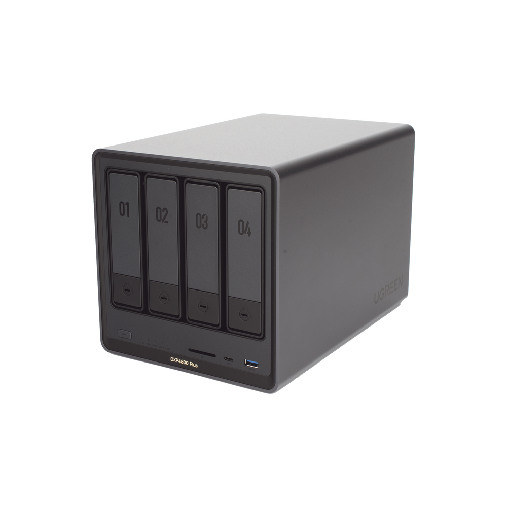 NAS UGREEN NASync DXP4800 Plus / Procesador Intel Pentium Gold 8505 5 Núcleos / 4 Bahías SATA + 2 M.2 NVMe PCIe 4.0 / 8GB DDR5 Expandible a 64GB / 10GbE + 2.5GbE / USB 3.2 Gen 2 Tipo C / HDMI 4K / Sistema Almacenamiento Conectado Red