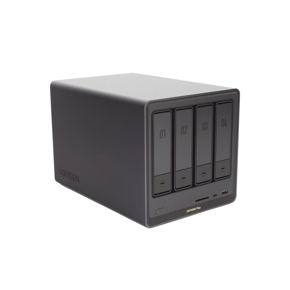 NAS UGREEN NASync DXP4800 Plus / Procesador Intel Pentium Gold 8505 5 Núcleos / 4 Bahías SATA + 2 M.2 NVMe PCIe 4.0 / 8GB DDR5 Expandible a 64GB / 10GbE + 2.5GbE / USB 3.2 Gen 2 Tipo C / HDMI 4K / Sistema Almacenamiento Conectado Red