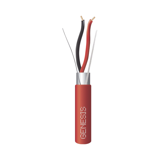 Bobina de 152 Metros (500 Pies) de Alambre / 2 x 18 AWG / Riser / BLINDADO / Tipo FPLR / Color Rojo / Para Aplicaciones en Sistemas de Detección de Incendio y Sistemas de Evacuación