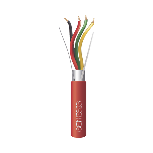 Bobina de 152 Metros (500 Pies) de Alambre / 4 x 18 AWG / Riser / Blindado / Tipo FPLR / Color Rojo / Para Aplicaciones en Sistemas de Detección de Incendio y Sistemas de Evacuación