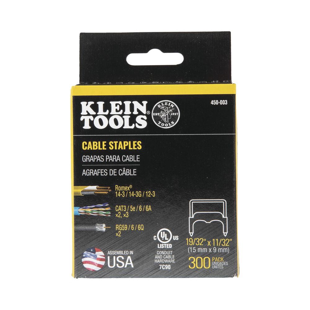 Paquete de 300 Grapas con Aislamiento, para Cables NM (RomexÆ) como 14/3, 14/3G, 12/3 y otros cables de hasta 11/32 x 19/32 (9 mm x 15 mm / 0.35 x 0.59 pulgadas).