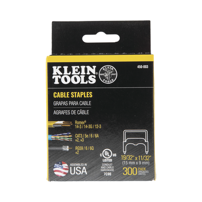 Paquete de 300 Grapas con Aislamiento, para Cables NM (RomexÆ) como 14/3, 14/3G, 12/3 y otros cables de hasta 11/32 x 19/32 (9 mm x 15 mm / 0.35 x 0.59 pulgadas).