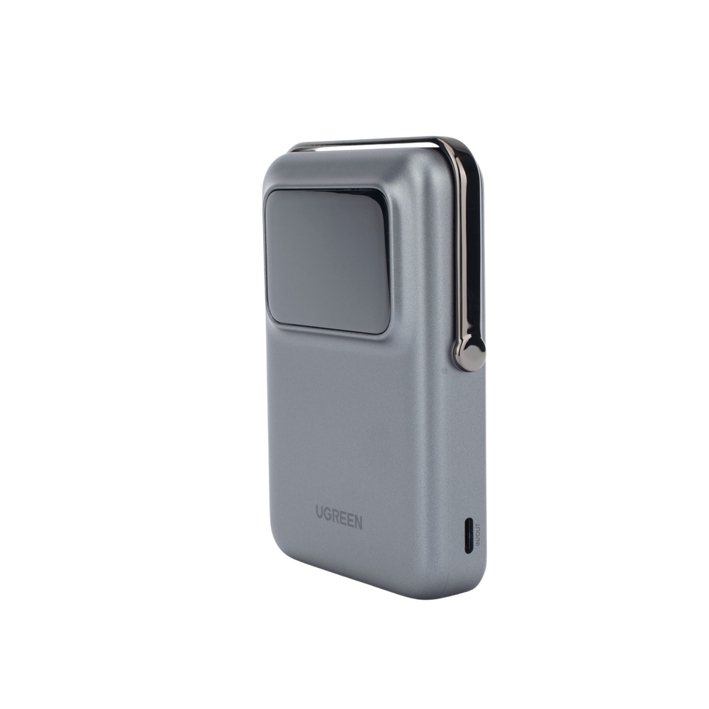 Power Bank Serie UNO Inalambrico | 10000mAh | 7.5W/20W  |  Con Emojis de Estado | Carga Rápida USB-C Bidireccional  | Pantalla TFT  Inteligente | Con Holder | Color Grey.