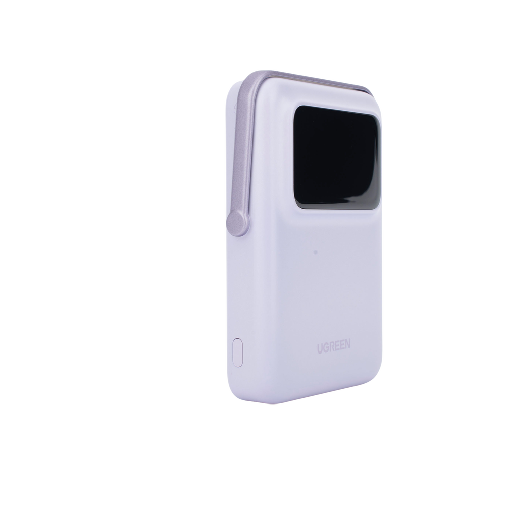 Power Bank Serie UNO Inalambrico | 10000mAh | 7.5W/20W  |  Con Emojis de Estado | Carga Rápida USB-C Bidireccional  | Pantalla TFT  Inteligente | Con Holder | Color Purple.