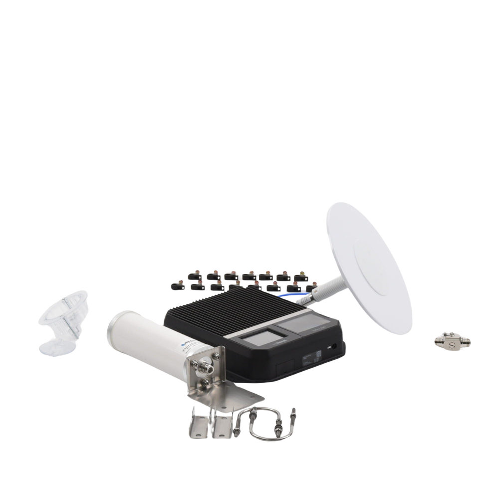 Kit Amplificador Office 200 para 2G, 3G y 4G / Mejora llamadas convencionales y VoLTE / Amplifica señal de TELCEL, AT&T y MOVISTAR / Cubre hasta 400 m² con una antena y hasta 1600 m² con 4 antenas.