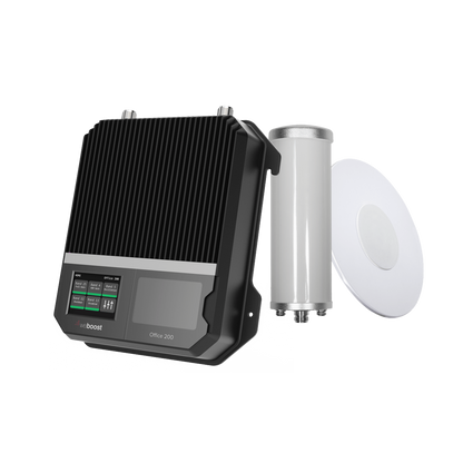 Kit Amplificador Office 200 para 2G, 3G y 4G / Mejora llamadas convencionales y VoLTE / Amplifica señal de TELCEL, AT&T y MOVISTAR / Cubre hasta 400 m² con una antena y hasta 1600 m² con 4 antenas.