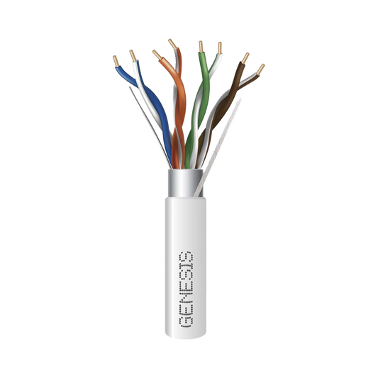 Carrete de 305 Metros (1000 Pies) de Cable Cat5e / Calibre 24 AWG BLINDADO / PLENUM / Color Blanco para aplicaciones de Voz y Datos