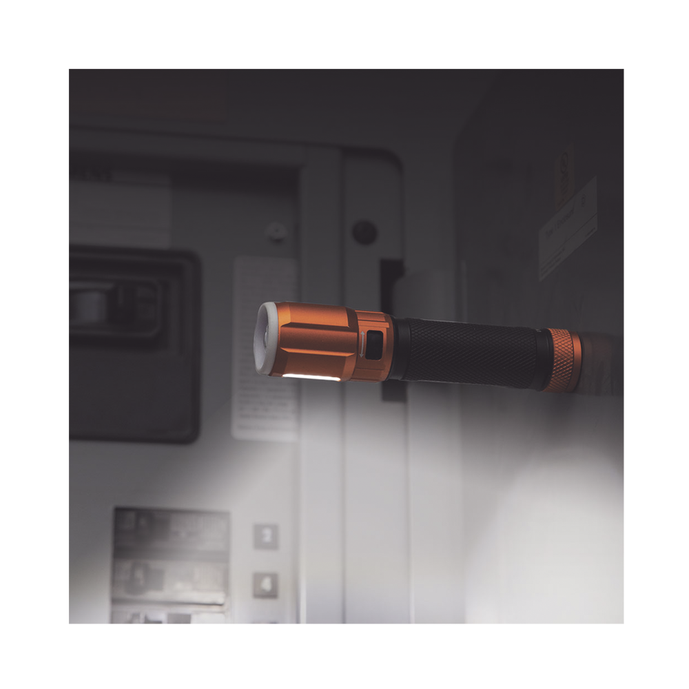 Linterna LED Portátil Recargable 500 Lúmenes con Luz Frontal y Lateral de Trabajo. Lámpara con tapa de Extremo con Imán, USB-C