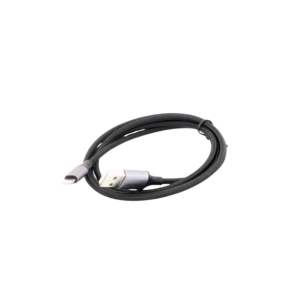 Cable USB-A a Lightning | 1 Metro (3.28 Pies) | Certificado MFi | Carga Rápida 5V/2.4 A | 480 Mbps | Conector C94 | Adecuado para iPhone, iPad y iPod | Protección Integrada | Caja de Aluminio | Nylon Trenzado | Color Negro