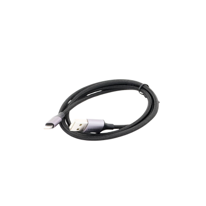 Cable USB-A a Lightning | 1 Metro (3.28 Pies) | Certificado MFi | Carga Rápida 5V/2.4 A | 480 Mbps | Conector C94 | Adecuado para iPhone, iPad y iPod | Protección Integrada | Caja de Aluminio | Nylon Trenzado | Color Negro