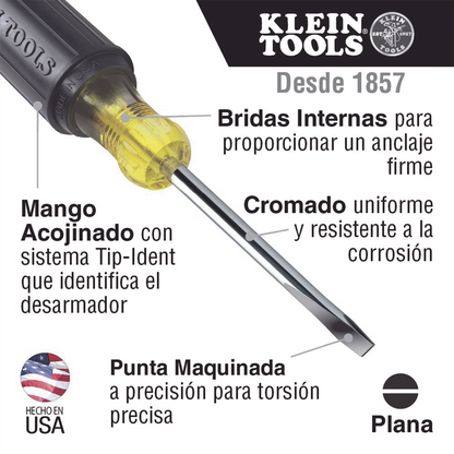 Desarmador de Punta Plana de 10 mm con Mango Acojinado de 203 mm.