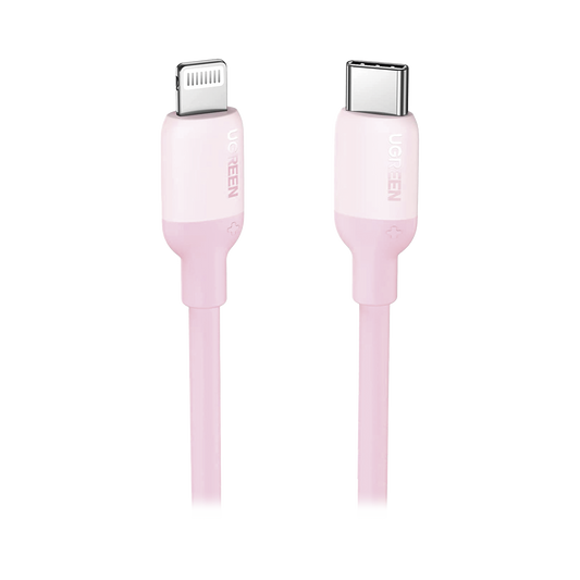 Cable USB-C a Lightning / Certificado MFi / 1 Metro / Adecuado para iPhone, iPad, iPod / Carga Rápida PD 20W /  Sincronización de Datos de hasta 480 Mbps / Goma de Silicona y  TPE. / Suave al Tacto / Color Pink