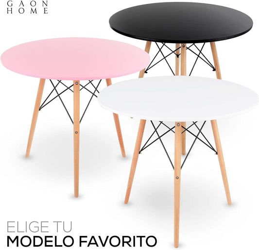 Mesa MINIMALISTA Comedor Eames Redonda Estilo Minimalista Capacidad para 4 Sillas con Patas de Madera VARIOS COLORES