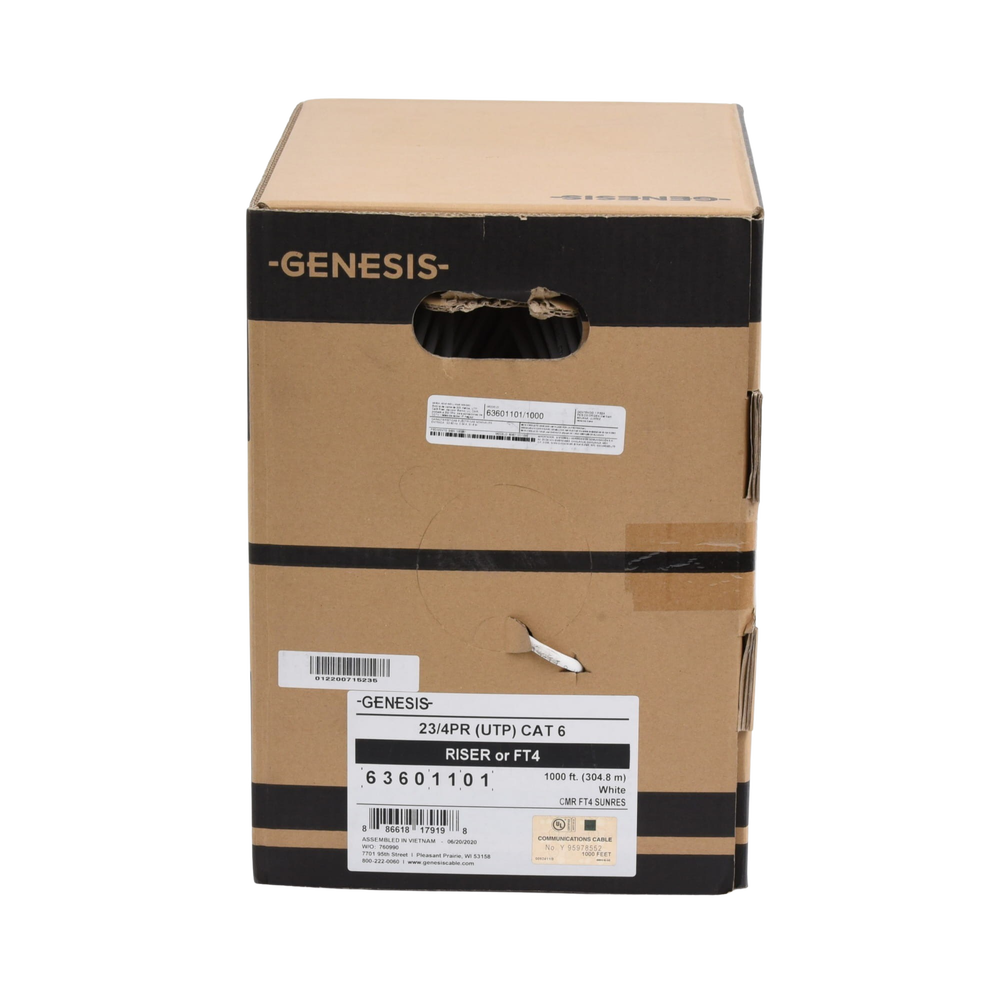 Bobina de Cable de 305 Metros (1000 Pies) UTP Cat6 Riser / Color Blanco / UL, CMR, Probado a 350 Mhz / Para Aplicaciones de CCTV, Redes de Datos, IP Megapixel, Control RS485
