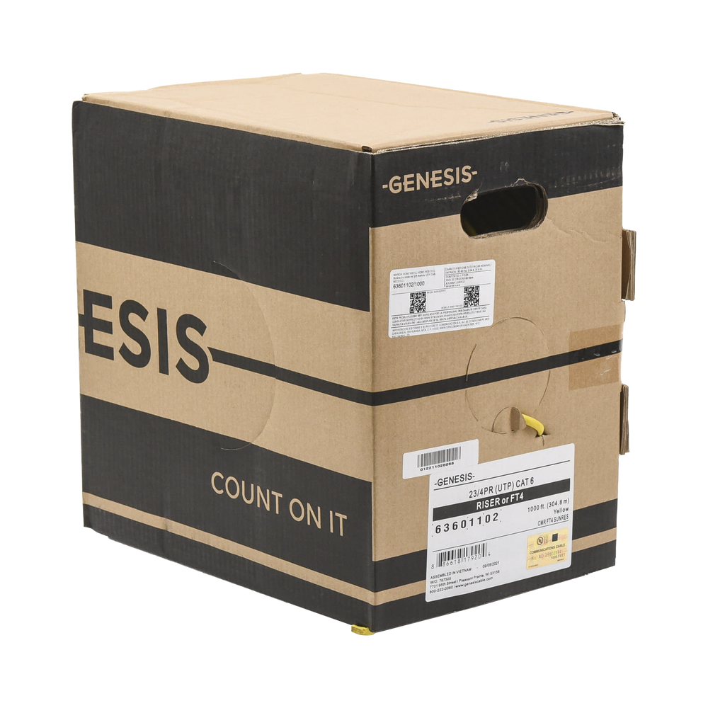 Bobina de Cable de 305 Metros (1000 Pies) UTP Cat6 Riser / Color Amarillo / UL, CMR, Probado a 350 Mhz / Para Aplicaciones de CCTV, Redes de Datos, IP Megapixel, Control RS485