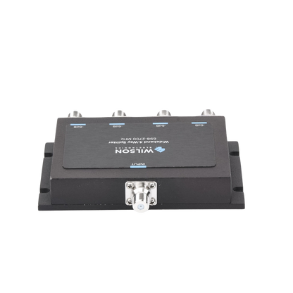 Divisor de potencia de 4 vías para la distribución de señal a dos antenas de servicio | 6 dB de pérdida por puerto | Conectores F hembra